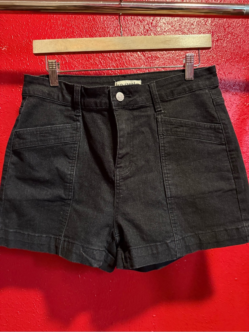 75. Preloved Luvamia High-Rise Black Denim Utility Shorts